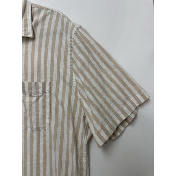 Faherty Shirt Mens XL White Beige Striped Short Sleeve Button Down Hemp Tencel - Picture 6 of 14